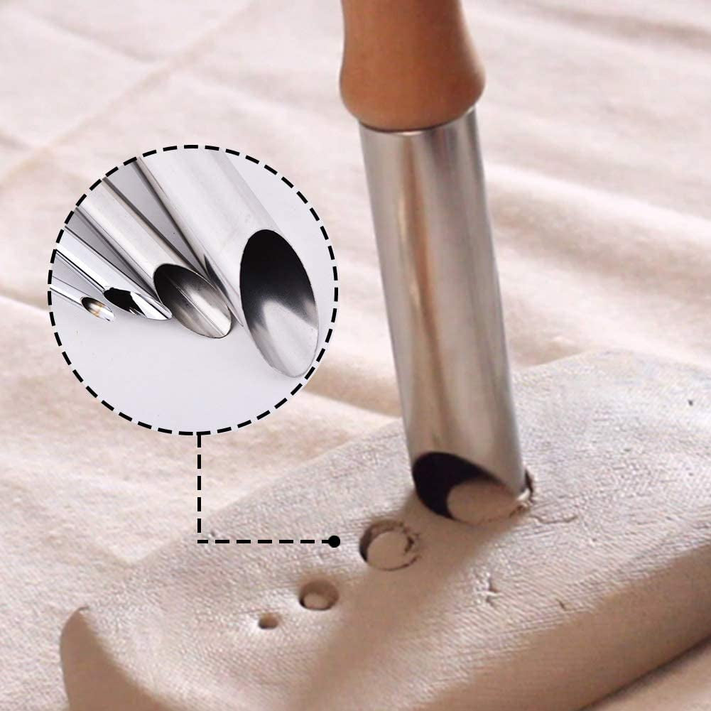 Pack of 4 Stainless Steel and Wood Circular Clay Hole Cutters for Pottery and Sculpture