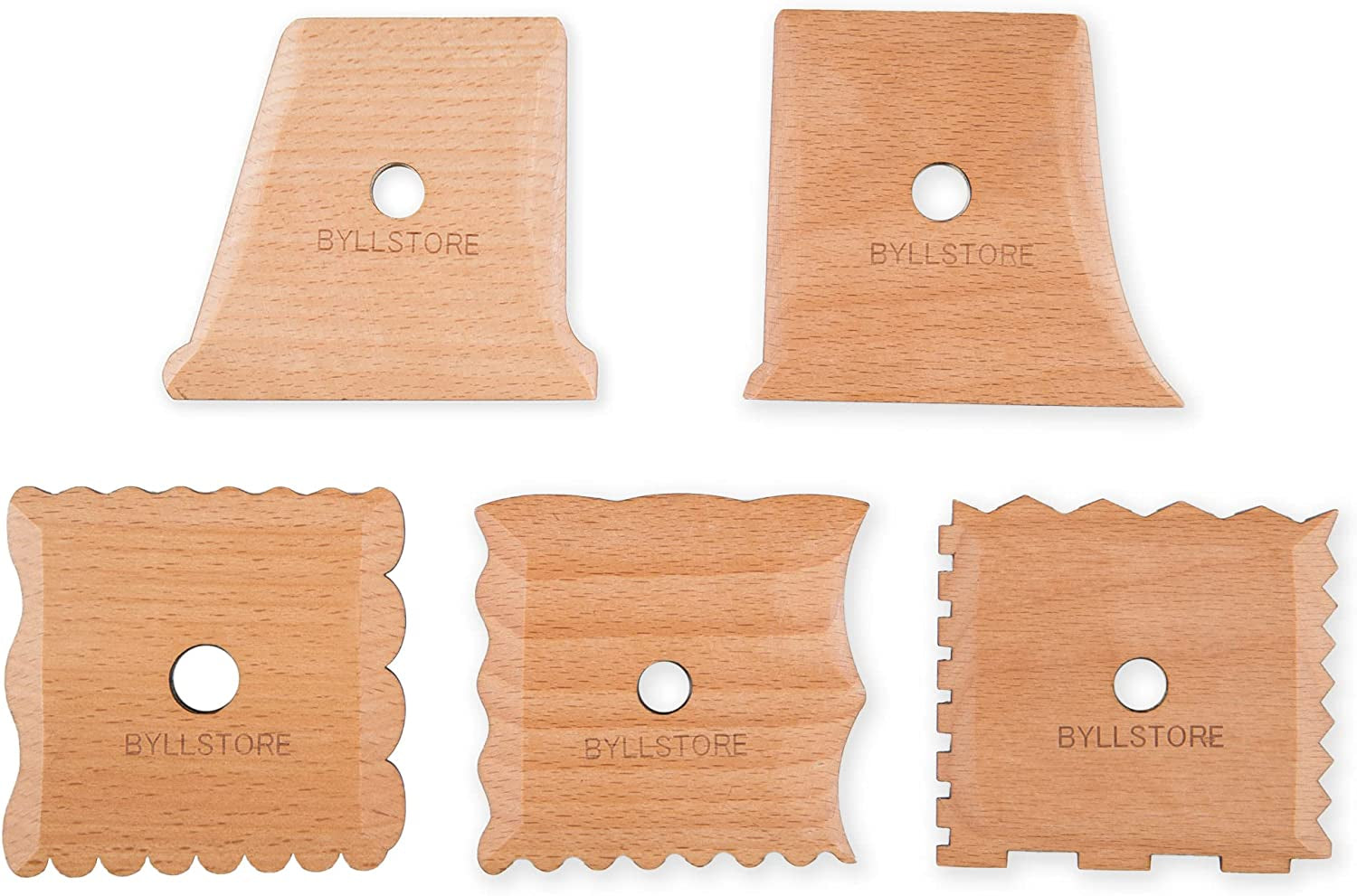 Byllstore Pottery Foot Shaper Tools & Texture Ribs | 2, 3 & 5-Packs | Texture Trimming for Clay & Ceramics | Beech Solid Wood