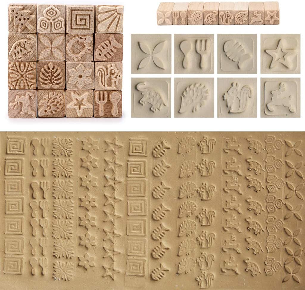 Pottery Stamps Wood Blocks Emboss Craft Modeling Ceramic Texture Clay Tools